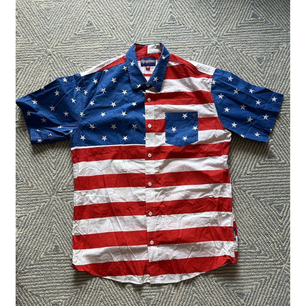 Tipsy‎ Elves USA Flag Short Sleeve Button Shirt - Red/White/Blue - XXL